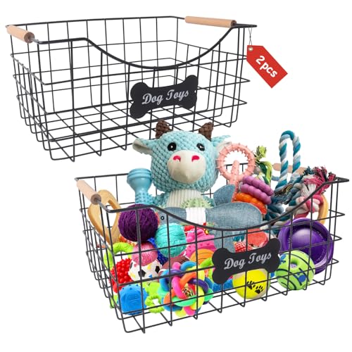 Geyecete 2-Stück Hundspielzeug Korb Set,Hunde Aufbewahrungskorb,Metallkorb für Haustier,Welpenspielzeug Behälter Organizer mit Holzgriff,Robuster Hund Korb für Hund Zubehör -Schwarz Geyecete 2-Stück Hundspielzeug Korb Set,Hunde Aufbewahrungskorb,Metallkorb für Haustier,Welpenspielzeug Behälter Organizer mit Holzgriff,Robuster Hund Korb für Hund Zubehör -Schwarz von Geyecete