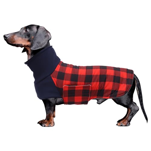 Geyecete Dackel Mantel Winter, Warmer Hunde wintermantel,wasserdichter Hundemantel mit Leinenloch,Hundepullover Hundemantel für kleine Hunde Dackel-Rot-S von Geyecete