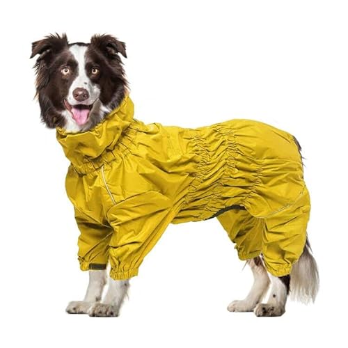 Geyecete -Regenmantel für hunde mit vier Beinen,Hunde Regenjacken Hosenanzug mit Geschirr loch, reflektierender vollwickel elastisch wasserdicht mantel fur Groß mittel und klein hunde -Gelb-M von Geyecete