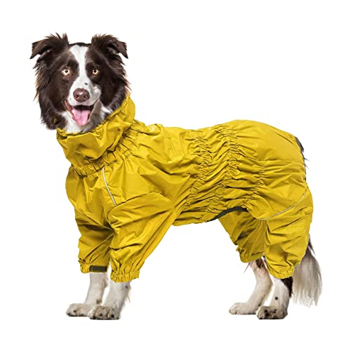 Geyecete -Regenmantel für hunde mit vier Beinen,Hunde Regenjacken Hosenanzug mit Geschirr loch, reflektierender vollwickel elastisch wasserdicht mantel fur Groß mittel und klein hunde -Gelb-XL von Geyecete