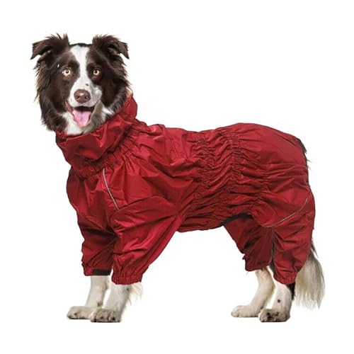 Geyecete -Regenmantel für hunde mit vier Beinen,Hunde Regenjacken Hosenanzug mit Geschirr loch, reflektierender vollwickel elastisch wasserdicht mantel fur Groß mittel und klein hunde -Rot-XXL von Geyecete