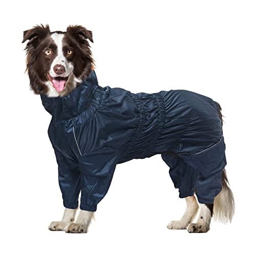 Geyecete -Regenmantel für hunde mit vier Beinen,Hunde Regenjacken Hosenanzug mit Geschirr loch, reflektierender vollwickel elastisch wasserdicht mantel fur Groß mittel und klein hunde-Navy Blau-M von Geyecete