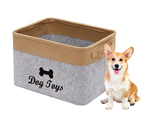 Geyecete Filz Aufbewahrungsbox für Hunde Spielzeug Faltbare spielzeugkiste für Hund mit Griff Aufbewahrungskorb für Haustier spielzeug-38 x 27 x 25 cm-Hellgrau/Khaki von Geyecete