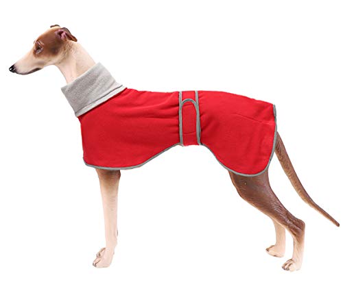 Geyecete Fleece Hundemantel Pullover Windhunde,Whippet winterjacken ,Verstellbaren Hundeweste,kleidung für Windhunde/Lurcher/Whippet-Rot-S von Geyecete