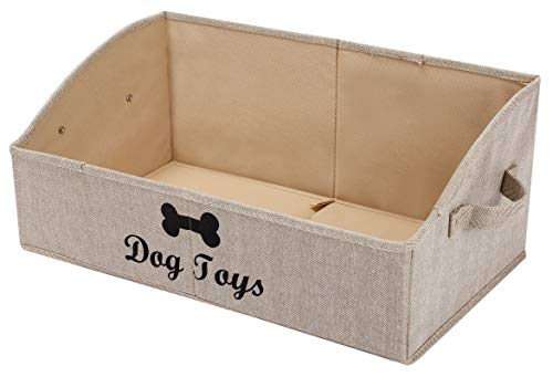 Geyecete - Große Aufbewahrungsbox für Hundespielzeug,Faltbare Trapezförmige Aufbewahrungskorb mit Griff,MDF Aufbewahrungsbox für hundespielzeug und Hundekleidung-Gestreifte Khaki von Geyecete
