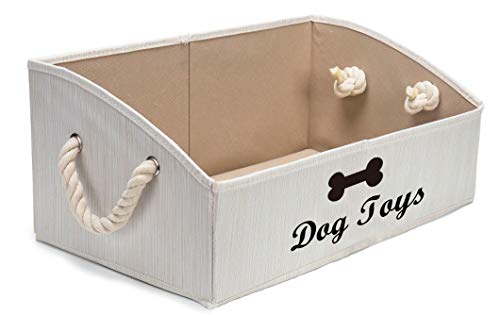 Geyecete- Aufbewahrungsboxen für Hundespielzeug, trapezförmig,Faltbar Aufbewahrungskorb mit Baumwollseilgriff, zur Aufbewahrung Haustier Bekleidung Zubehör Spielzeug und Leckereien-Bambu Beige von Geyecete