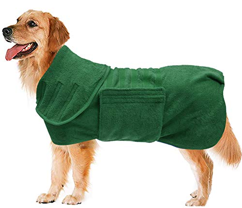 Geyecete Hundebademantel aus Mikrofaser, schnell trocknend Badetuch mit Klettverschluss,sehr saugfähig Bademantel für Hunde und Katzen,Haustier Handtuch-Grün-XXXL von Geyecete