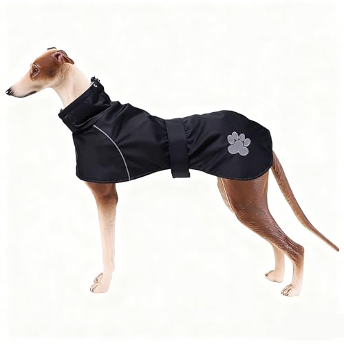 Geyecete Hundemantel Wasserdichter fur Windhund, Winter Hundejacken mit warmem plüschfutter, Regenmantel Winddicht, Hundebekleidung mit verstellbaren Bändern,fur mittel und große Hunde-schwarz-XL von Geyecete