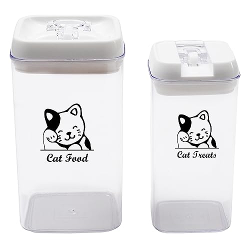 Geyecete Katzenfutter aufbewahrung 2er Set Katzenfutter Box mit luftdichter Abdeckung fur Katzen Futter und Leckerlis,transparenter Kunststof,BPA-FREI von Geyecete