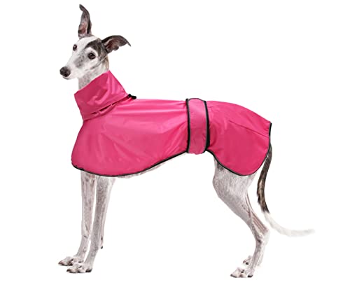 Geyecete Windhund Leicht Hundejacke Regenjacke, Hunderegenmantel Wasserdicht Verstellbar Windhundejacke Whippets Reflektierend Mantel Poncho fur Greyhounds, Lurcher und Whippets-Rosa-XL von Geyecete