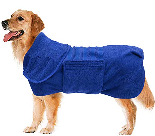 Geyecete Hundebademantel aus Mikrofaser, schnell trocknend Badetuch mit Klettverschluss,sehr saugfähig Bademantel für Hunde und Katzen,Haustier Handtuch-Blau-M von Geyecete