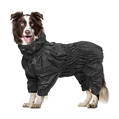Geyecete -Regenmantel für hunde mit vier Beinen,Hunde Regenjacken Hosenanzug mit Geschirr loch, reflektierender vollwickel elastisch wasserdicht mantel fur Groß mittel und klein hunde-Schwarz-XXXL von Geyecete