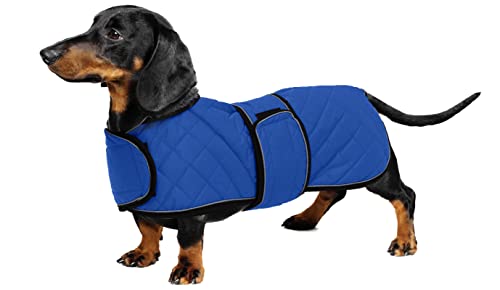 Geyecete - Warmer wintermantel für dackel Hunde,Hunde winterjacken mit plüschfutter,Outdoor jacken mit verstellbaren gürtel und Kabelbaumloch ,für mittelgroße und Kleiner dackel-Blau-M von Geyecete