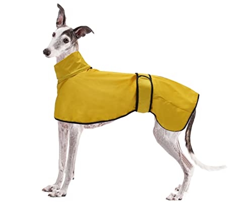 Geyecete Windhund Leicht Hundejacke Regenjacke, Hunderegenmantel Wasserdicht Verstellbar Windhundejacke Whippets Reflektierend Mantel Poncho fur Greyhounds, Lurcher und Whippets-Gelb-XL von Geyecete