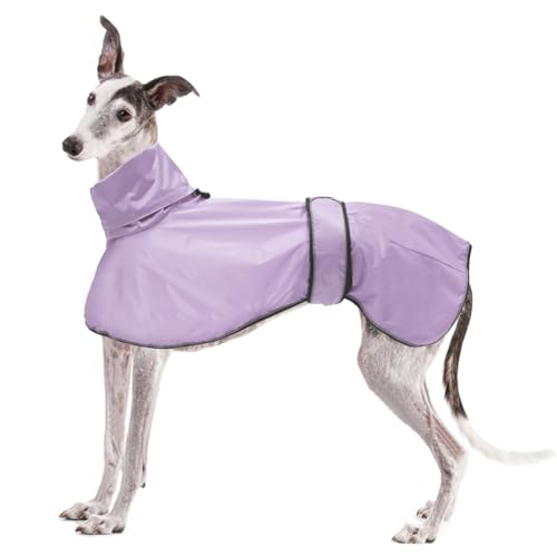 Geyecete Windhund Leicht Hundejacke Regenjacke, Hunderegenmantel Wasserdicht Verstellbar Windhundejacke Whippets Reflektierend Mantel Poncho fur Greyhounds, Lurcher und Whippets-Lila-XXL von Geyecete