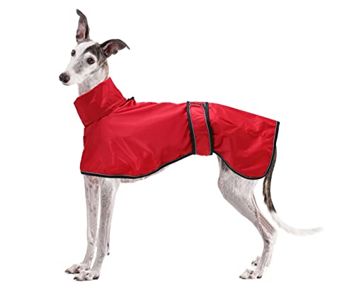 Geyecete Windhund Leicht Hundejacke Regenjacke, Hunderegenmantel Wasserdicht Verstellbar Windhundejacke Whippets Reflektierend Mantel Poncho fur Greyhounds, Lurcher und Whippets-Rot-M von Geyecete