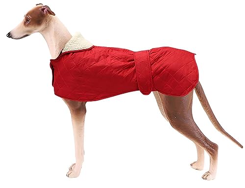 Geyecete - Windhund Warmer wintermantel, Hundemantel mit Dickes Steppfutter, verstellbaren Outdoor Hundejacke mit Geschirr Loch für mittel große Windhunde Whippet Lurcher Saluki -Rot-XS von Geyecete