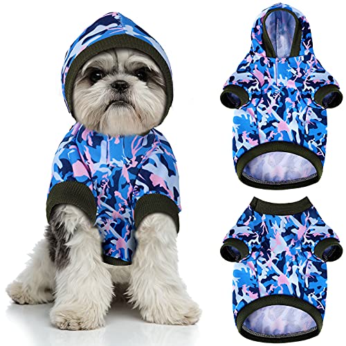 2 Pieces Camouflage Dog Basic Hoodies Cute Pet Shirts Spring and Autumn Pet Clothes, Soft and Comfortable Dog Clothes (L, Blue) von Geyoga