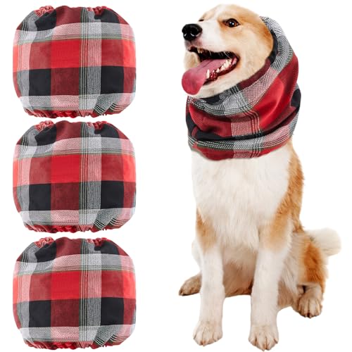 Geyoga 3 Stück Beruhigende Ohrenschützer für Hunde Schlauchschal für Hundeohren Rot Schwarz Kariert für Hunde Lärmschutz Angstlindernde Ohrenschützer für Weihnachten Baden und Pflegen(M) von Geyoga
