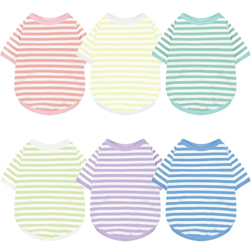 Geyoga Hunde-T-Shirt, gestreift, Baumwolle, atmungsaktiv, bunt, für kleine bis mittelgroße Hunde, Welpen, 6 Stück (sanfte Farbe, S) von Geyoga