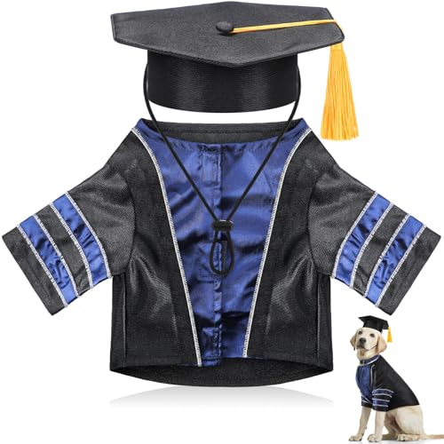 Geyoga Hundekostüm-Set mit Kappe und Kleid 2025, waschbar, für Welpen, schwarzer Abschlusshut mit Quaste, Haustier-, Katzen-, Urlaubsparty-Kostüm-Zubehör (2XL) von Geyoga