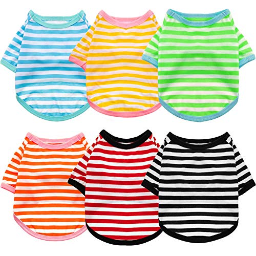 Hunde-Shirt, gestreift, atmungsaktiv, bunt, für kleine bis mittelgroße Hunde, Welpen, 6 Stück Hunde-Shirt, gestreift, atmungsaktiv, bunt, für kleine bis mittelgroße Hunde, Welpen, 6 Stück von Geyoga