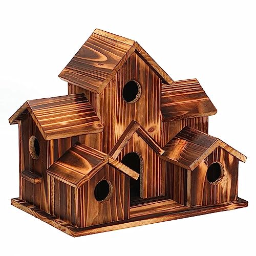 Ggnaxivs Vogelhaus, Vogelhaus für Draußen, Vogelhäuser aus Holz zum Aufhängen im Freien, 6-Loch Handgefertigtes natürliches Vogelhaus von Ggnaxivs