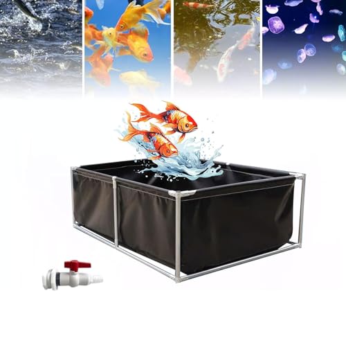 Gguwug Faltbarer Fischteich aus Segeltuch, 0,5~0,9m hoch Aquarium Pool Teich mit Ablassventil Outdoor Fischteich Lagertank, kubischer Fischteich mit Ständer, stabile PVC-Folie, UV-beständig Gguwug Faltbarer Fischteich aus Segeltuch, 0,5~0,9m hoch Aquarium Pool Teich mit Ablassventil Outdoor Fischteich Lagertank, kubischer Fischteich mit Ständer, stabile PVC-Folie, UV-beständig von Gguwug