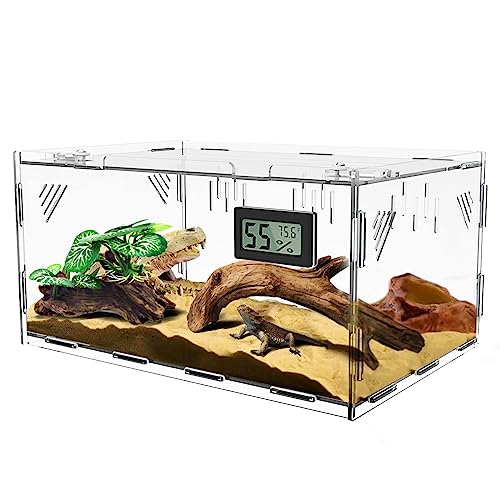 Reptilien-Terrarien, mit Temperatur-Hygrometer, 30 x 20,1 x 15 cm, Acryl, Reptilien-Zuchtbox, Terrarium, Käfig, Tank für kleine Reptilien, Insekten, Heimbüro von Ghims