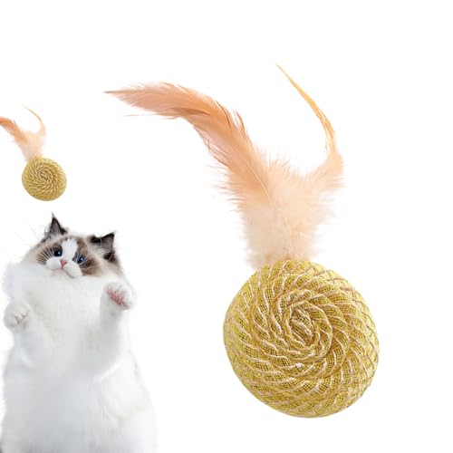 Ghirting Katzenfederballspielzeug,Federballspielzeug für Katzen | Interaktiver Katzenspielzeugball - Lustiger Katzenball, Katzenspielzeug, Kätzchen-Beißspielzeug, Katzenfederspielzeug zum Necken, von Ghirting