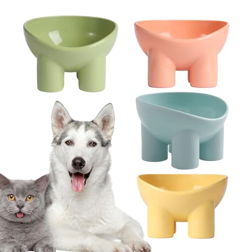 Cat Food Bowl, Neck Guard Elevated Feeding Bowl, 4-Piece Elephant Leg Cat Dishes, Slanted Dog Feeder Water, Anti-Spill Pet Snack Plate for Comfort Digestion, 13.8x13.4x9cm von Ghjkldha