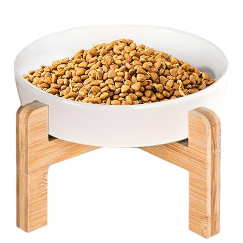 Erhöhter Futternapf aus Keramik, erhöhter Futternapf, 10 x 10 x 12 cm, rutschfester Futternapf, auslaufsicher, mit Holzständer, für Katzen und kleine Hunde, ergonomisches Design, komfortables Essen von Ghjkldha