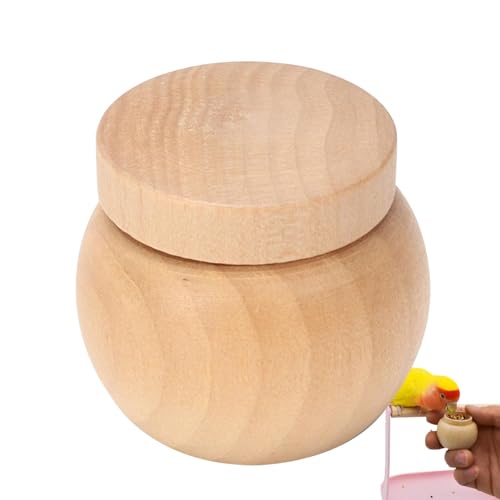 Ghjkldha Bird Food Jar - Handheld Wooden Jar for Feeding - Wooden Bird Food Holder Feed Container Box for Wellensittich, Bird, Kolibri, Papagei von Ghjkldha
