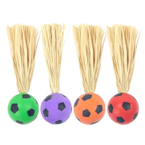 Ghjkldha Cat Bouncing Ball Toys, 4 Pieces Chew-Proof Interactive Cat Bouncy Ball, Lightweight Pet Entertainment, Raffia Play for Boredom Relief at Home, Indoor, and Outdoor Use von Ghjkldha