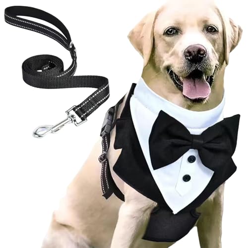 Ghjkldha Hochzeits-Outfit für Hunde, formeller Smoking mit Fliege und Zugseil, Hunde-Outfit, Hochzeitskleidung, formeller Smoking, Welpenkleidung für formelle Anlässe von Ghjkldha