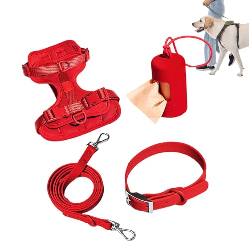 Ghjkldha Hundegeschirr, mittelgroß, mit Halsband, Leine, Set mit Leine, kein Ziehen, Haustiergeschirr für Hunde, Welpen, mit Kotbeutelhalter von Ghjkldha