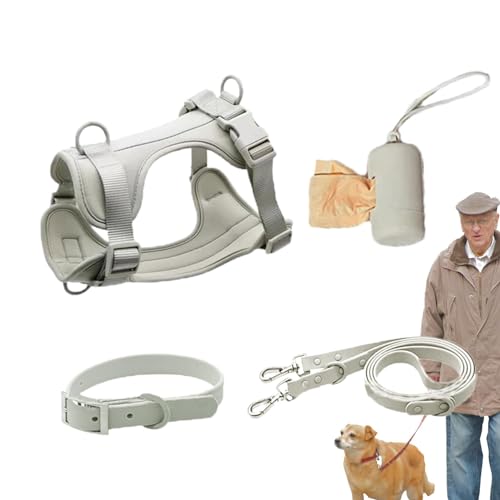 Ghjkldha Hundegeschirr-Set, kleine Hunde, Haustiergeschirr, Halsband und Leine, Set mit Leine, kein Ziehen, Haustiergeschirr für Hunde, Welpen, mit Kotbeutelhalter von Ghjkldha