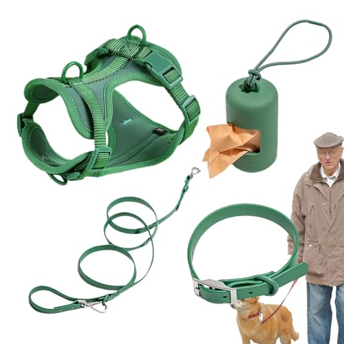 Ghjkldha Hundegeschirr-Set, kleine Hunde, verstellbares Hundegeschirr, Halsband, Leine, kein Ziehen, Haustiergeschirr für Hunde, Welpen, mit Kotbeutelhalter von Ghjkldha