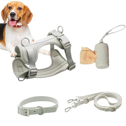 Ghjkldha Hundegeschirr-Set, mittelgroße Hunde, Haustiergeschirr, Halsband und Leine, Set mit Leine, kein Ziehen, Haustiergeschirr für Hunde, Welpen, mit Kotbeutelhalter von Ghjkldha