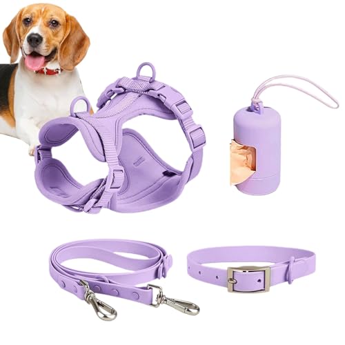 Ghjkldha Hundegeschirr Set für Kleine Hunde - Hundehalsband Geschirr Leine Set - Hunde Weste Geschirr mit Leine Sicherheitshalsband Verstellbar mit Kotbeutelhalter von Ghjkldha