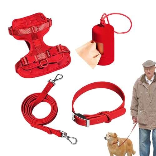 Ghjkldha Hundegeschirr Set für kleine Hunde, Hundehalsband Geschirr Leine Set Step in No Pull Haustier Geschirr für Hunde Welpen mit Kotbeutelhalter von Ghjkldha