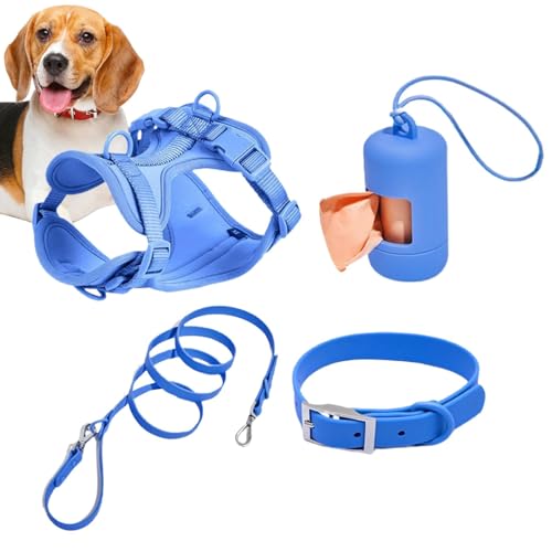 Ghjkldha Hundegeschirr-Set für kleine Hunde, verstellbares Hundegeschirr, Halsband, Leine, kein Ziehen, Haustiergeschirr für Hunde, Welpen, mit Kotbeutelhalter von Ghjkldha