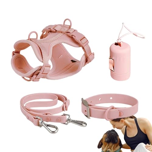 Ghjkldha Hundegeschirr-Set für kleine Hunde | Hundehalsband Geschirr mit Leine, Sicherheitshalsband, verstellbar mit Kotbeutelhalter von Ghjkldha