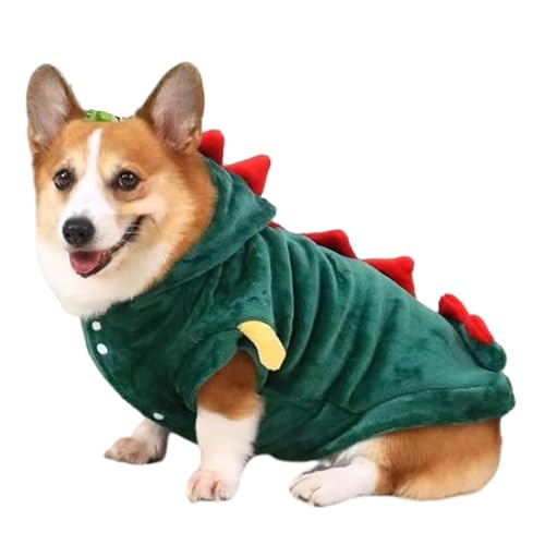 Ghjkldha Hundekostüm mit Dinosaurier-Design, Katzen- und Hundekleidung, weicher und atmungsaktiver Haustier-Dinosaurier-Cosplay, grüner Welpen-Kapuzenmantel für kleine Hunde von Ghjkldha