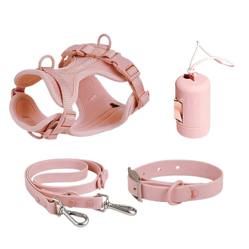 Ghjkldha Hundeleinen Set - Hundehalsband Geschirr Leine Set - Hunde Weste Geschirr mit Leine Sicherheitshalsband Verstellbar mit Kotbeutelhalter von Ghjkldha