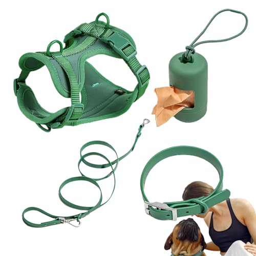 Ghjkldha Hundeleinen-Set – verstellbares Hundegeschirr, Halsband, Leine, kein Ziehen, Haustiergeschirr für Hunde, Welpen, mit Kotbeutelhalter von Ghjkldha