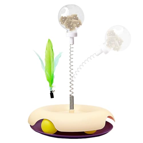 Ghjkldha Katzenfutter Spender Spielzeug, Katze Interaktives Spielzeug, Katze Feder Teaser Spielzeug mit Leckerli-Spender, Multifunktionales Katzenspielzeug, Fun Cat Treat Dispenser, Treat Dispensing von Ghjkldha