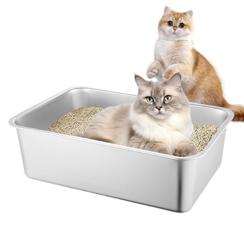 Katzentoilette für große Katzen, Katzentoilette, leicht zu reinigen, nimmt keine Gerüche, Flecken oder Rost auf, spritzwassergeschützte Edelstahl-Katzenboxen für große und kleine Katzen, Kaninchen, von Ghjkldha
