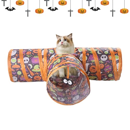 Katzentunnel, 31,37 Zoll Halloween Kitten Toy Tunnel zum Spielen, faltbares Rohrzelt mit robustem Material und interaktives Design, lustige Versteck für Welpen Hasenfutter Hamster Kaninchen Haustier I von Ghjkldha