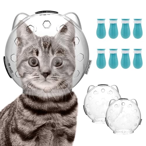 Katzen-Maulkorb, atmungsaktiv, transparent, Katzenhelm mit verstellbarer, kratzfester Fußabdeckung, Haustierpflege-Werkzeug für Kätzchen, Badreinigung, Pflege oder Schneiden von Nägeln, 2 Stück von Ghshanog